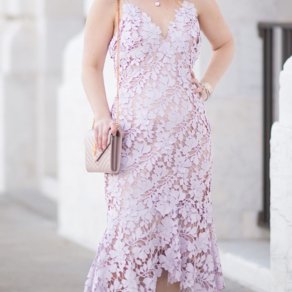 BHLDN Lavender Sleeveless Lace Cocktail Dress